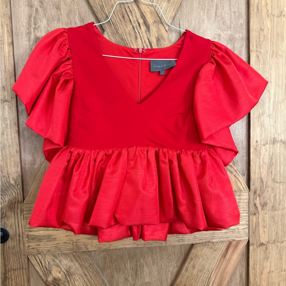 Anthropologie Sunday in Brooklyn Short Sleeve V-neck Babydoll Blouse